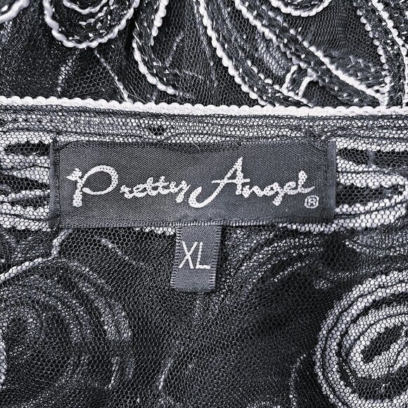 Pretty Angel Black & White Sheer Embroidered Silk Blend Cardigan - XL - Picture 6 of 10